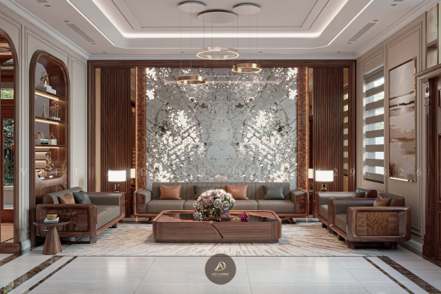 Thiết kế - Thi công nội thất biệt thự gỗ óc chó tại Ninh Bình - Chị Oanh